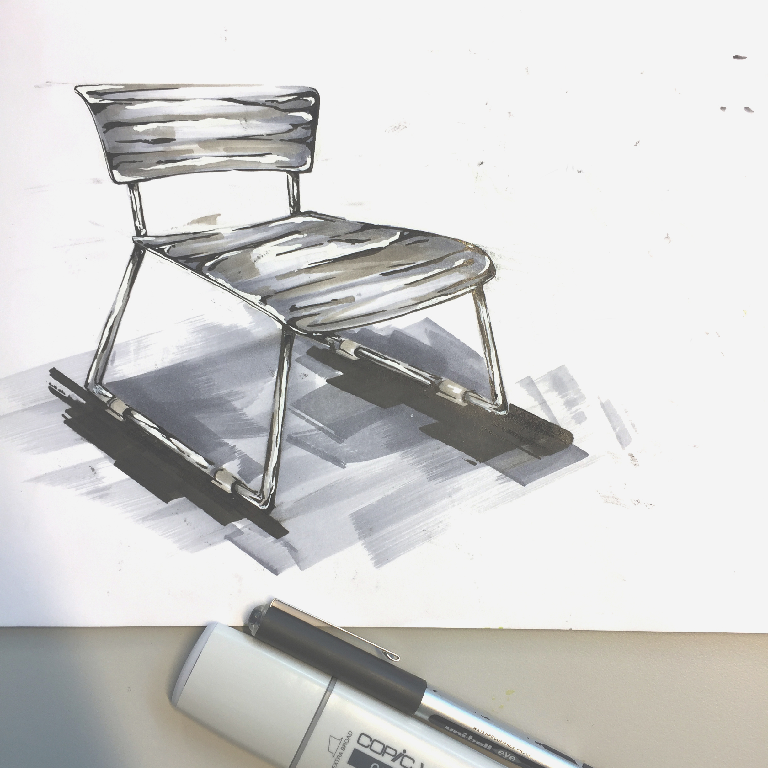 Marker render, chair in aluminium, by Sebastian Galo