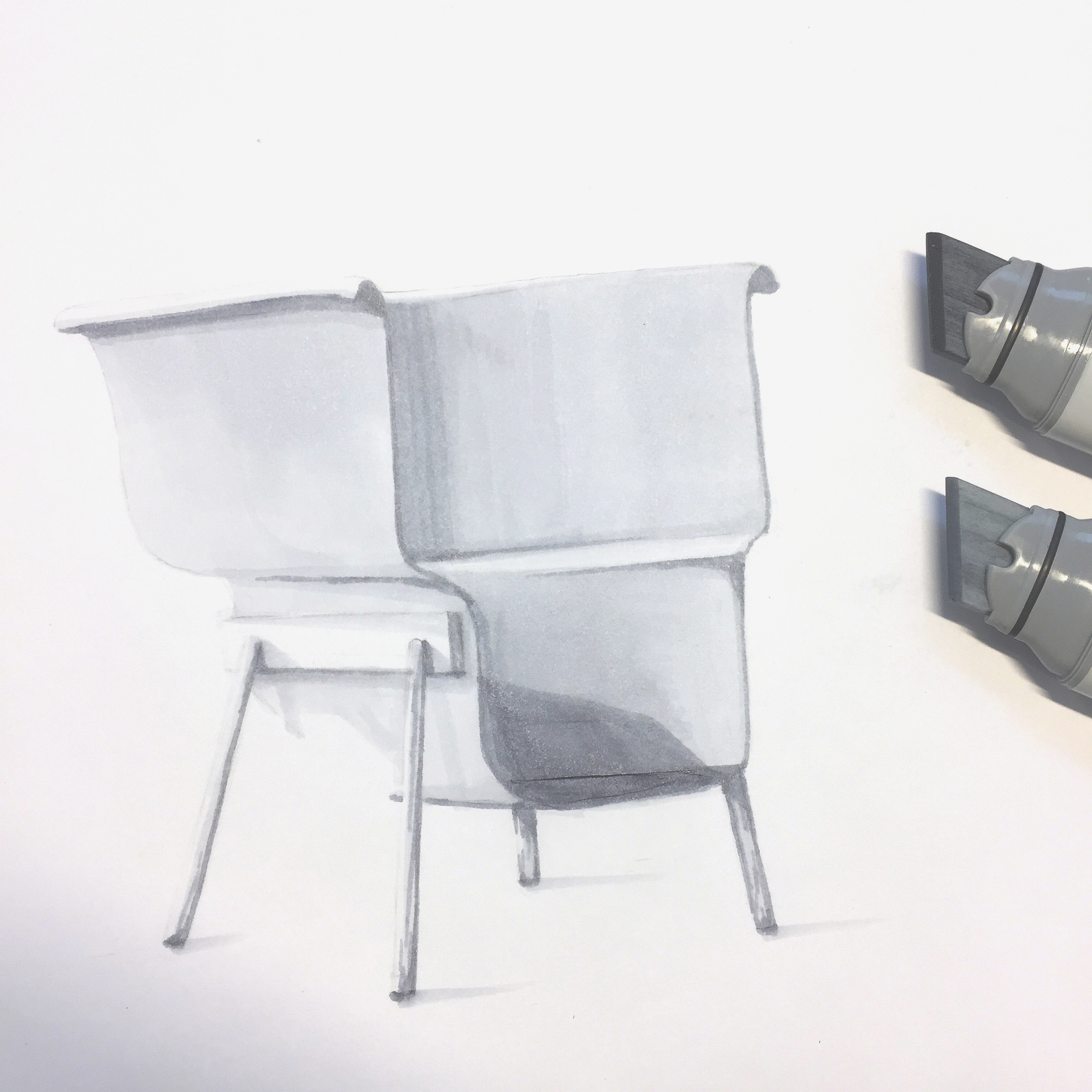 Marker render of armchair, inspired by Blå Station, by Sebastian Galo