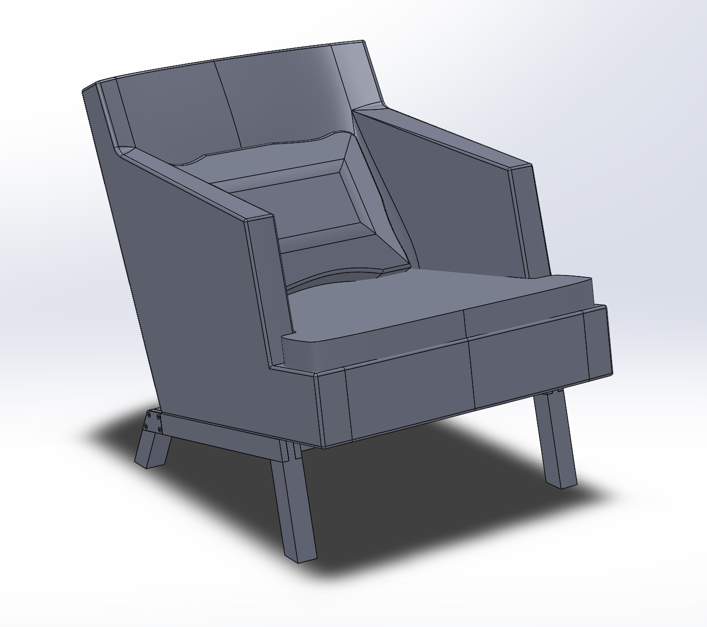 CAD model of an armchair made in Solidworks.
