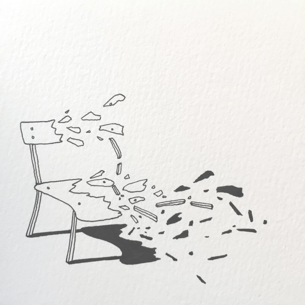 Exploding chair, doodle by Sebastian Galo