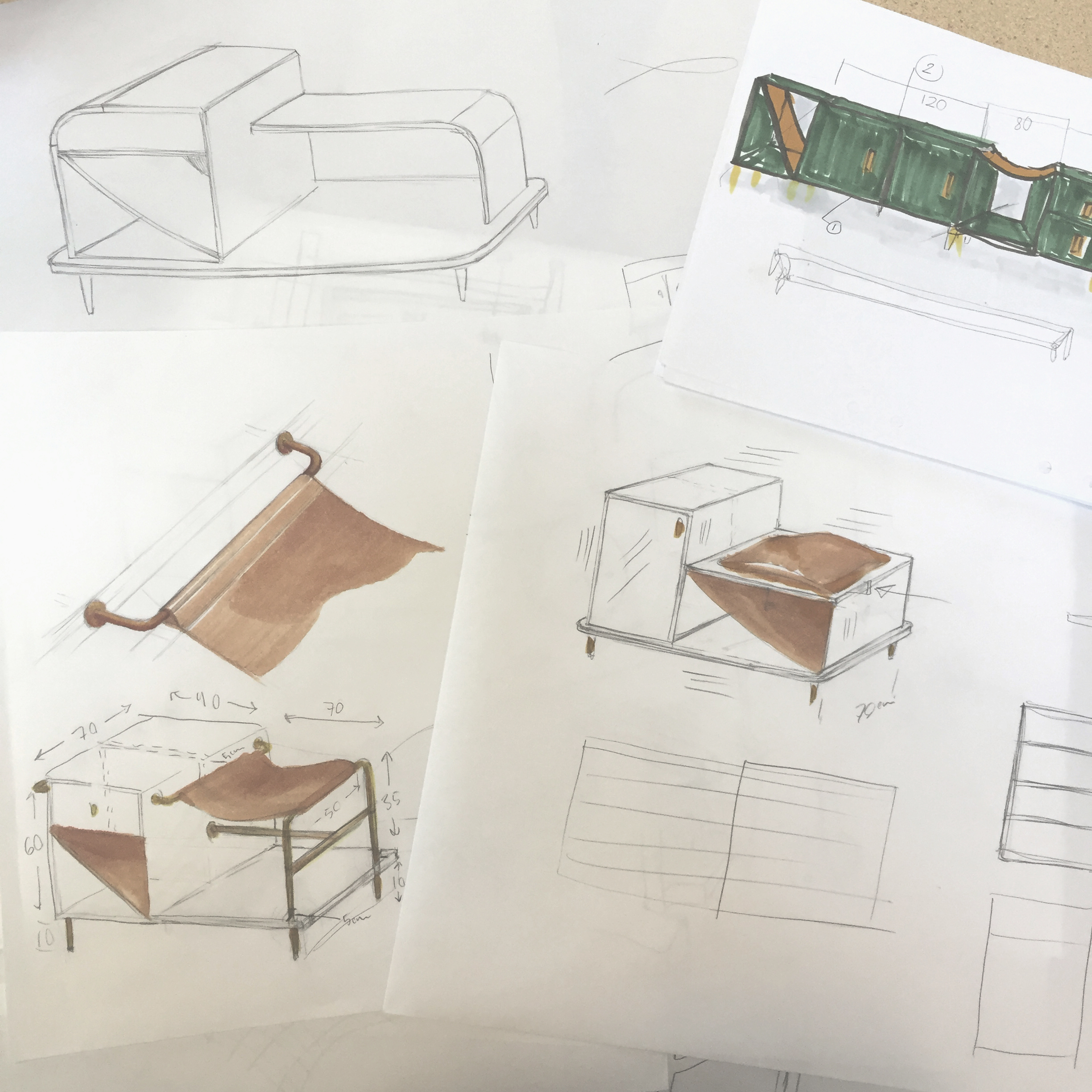 Combination furniture sketches, by Sebastian Galo